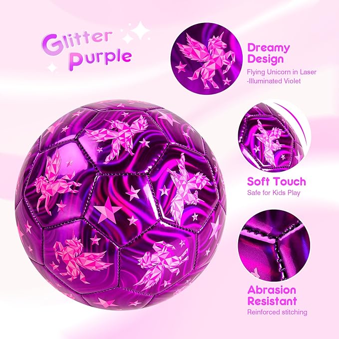 Soccer Ball Size 4 Size 3 Size 2 with Pump Deflated - Glitter Unicorn Dinosaur Toys for Toddler Kids - Sports & Outdoors Games - Christmas Stocking Stuffers Birthday Gifts for Boys Girls 1-3 3-8 8-12