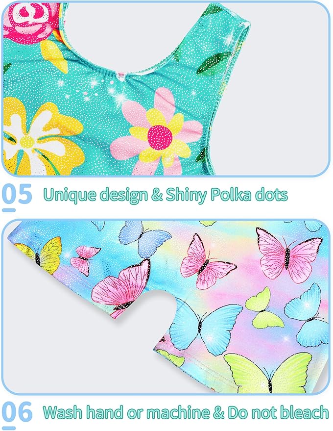 Nymphperi 2 Packs Gymnastics Leotard for Girls Sparkle Biketards with Shorts Kids Sleeveless Unitard One-Piece Dancewear
