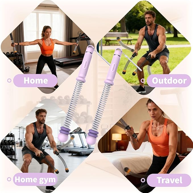 Adjustable Ropeless Battle Ropes for Home Gym for Men & Women, Heavy Duty Cordless Battle Rope with Storage Bag,Exercise Ropes with Variable Resistance, Strength & Low-Impact Cardio for HIIT(Purple)