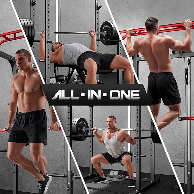 Power Cage, 2000LBS Multi-Function S11 Power Rack with LAT Pulldown, Squat Rack with Adjustable Pulley System and More Training Attachments, Weight Workout Machine for Home Gym