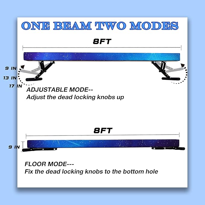 Adjustable Balance Beam for Kids, 8FT Gymnastics Beam with Anti-Slip Legs, High and Low Floor Beam for All Gymnastics Levels, Professional Gymnastic Equipment for Home, Gym Center
