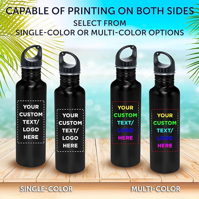 DISCOUNT PROMOS Custom Stainless Steel Water Bottles 26 oz. Set of 10, Personalized Bulk Pack - Reusable, Leak Proof, Perfect for Gym, Hiking, Camping, Outdoor Sports - Black