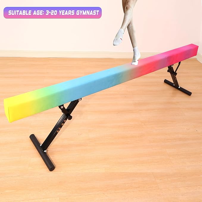 8 Ft Gymnastic Balance Beam with Adjustable Height From7 inch to 22 inch for Kids Children Home Practice, Adjustable Balance Beam with Leg, High and Low Floor Gymnatic Training Beam
