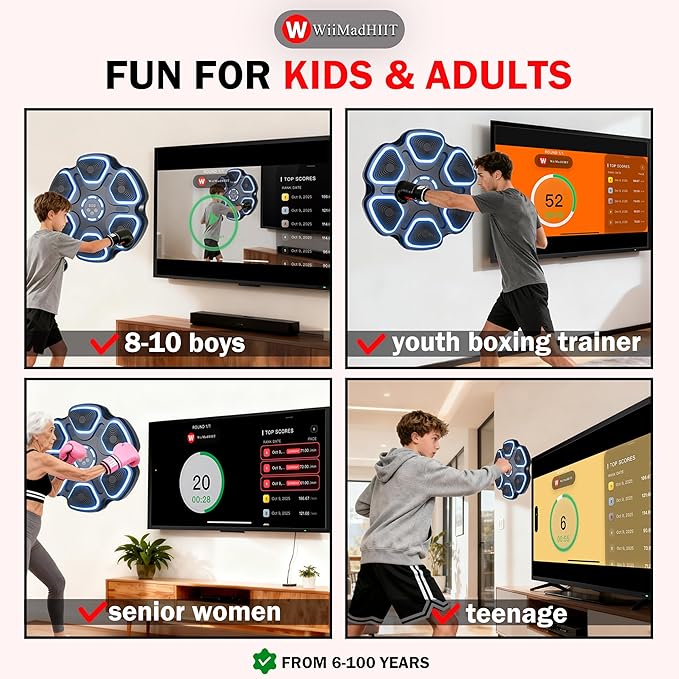 2025 Music Boxing Machine for Kids & Adults – Bluetooth Music Punching Machine Wall Mounted Toy with Gloves, 11 Modes 9 Speeds & App Punch Counter for Home Gym Workout