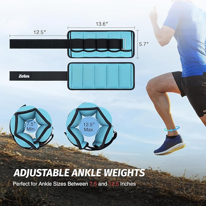 ZELUS 1 Pair Adjustable Ankle Weights, 2 4 6 8 10 lb Modularized Leg Weight Straps for Women Men, Weighted Ankle Weight Set with Removable Sandbags, 1-5 lb per Ankle Strap for Gym Yoga Jogging Walking