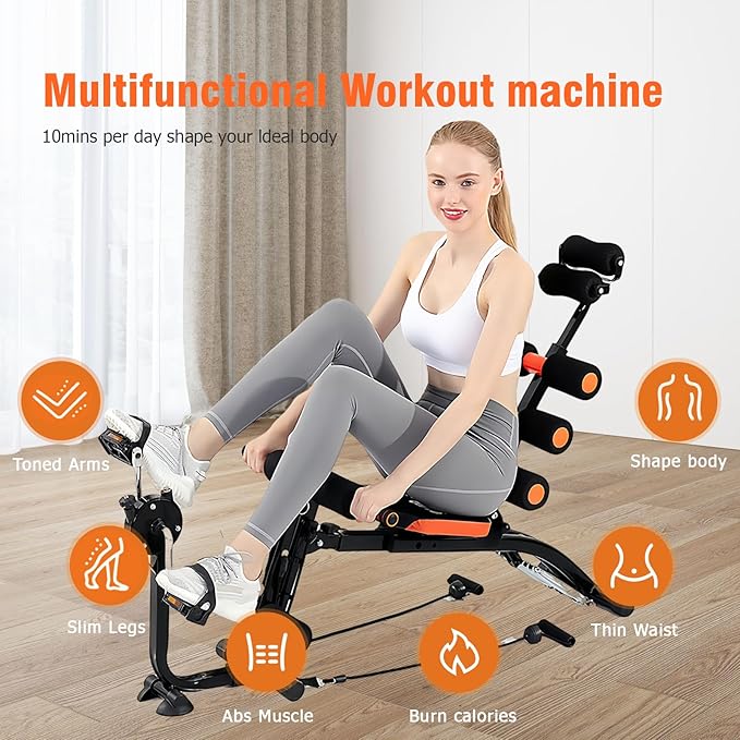 Abdominal Workout Bench – Adjustable Sit-Up Machine with Leg Lock – Home Gym Core Trainer for Abs, Crunches, Leg Raises – Foldable, Heavy-Duty Steel Frame – Max Weight 240LB