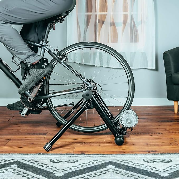 Alpcour Fluid Bike Trainer Stand for Indoor Riding – Portable Foldable Stainless Steel Trainer, Noise Reduction, Progressive Resistance, Dual-Lock System – Road & Mountain Bikes' Stationary Exercise