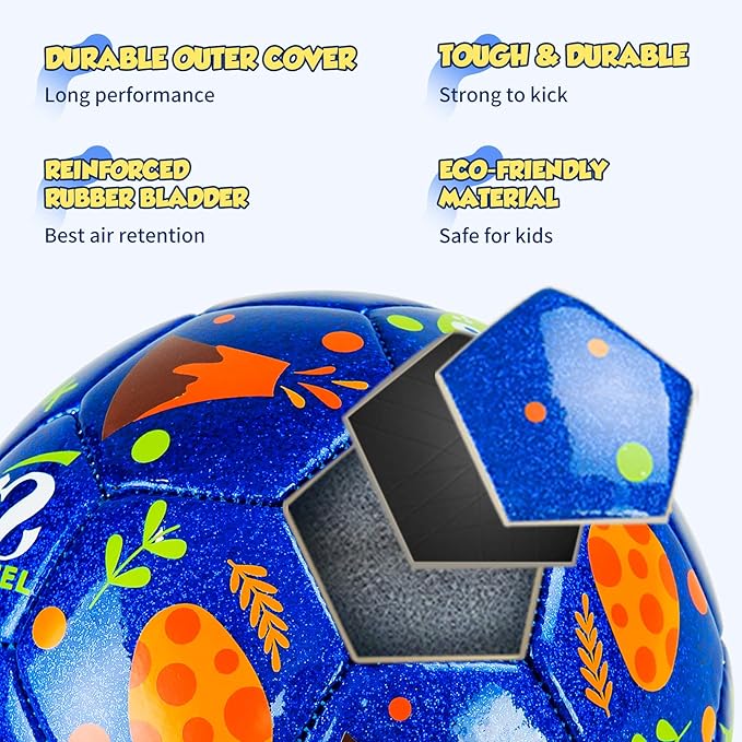Soccer Ball Size 4 Size 3 Size 2 with Pump Deflated - Glitter Unicorn Dinosaur Toys for Toddler Kids - Sports & Outdoors Games - Christmas Stocking Stuffers Birthday Gifts for Boys Girls 1-3 3-8 8-12