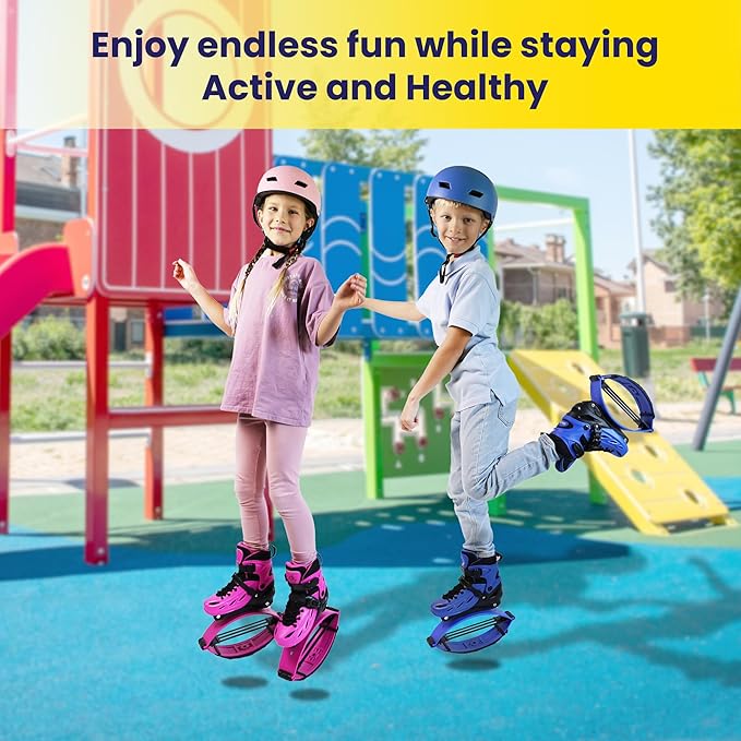 New Bounce Jumping Shoes for Kids - Premium Moon Boots - Durable Kangaroo Jumpers - Strong, Safe and Adjustable Fit, Perfect for Exercise and Fun - New & Improved Edition (Medium, Blue)