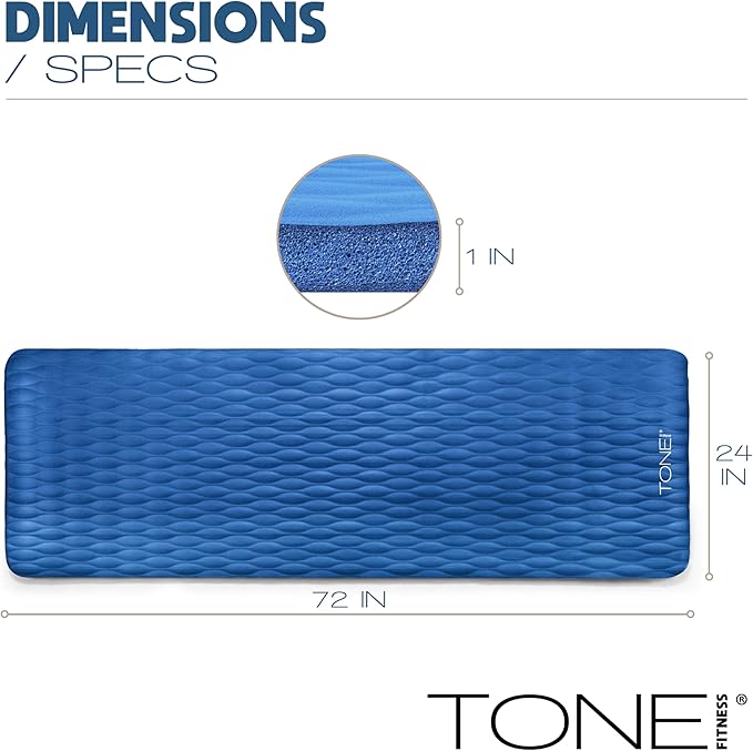 Tone Fitness 1-Inch Thick Yoga Mat | High-Density, Non-slip Exercise Mat with Carrying Strap for Yoga, Pilates, & Home Gym Workouts | Multiple Options