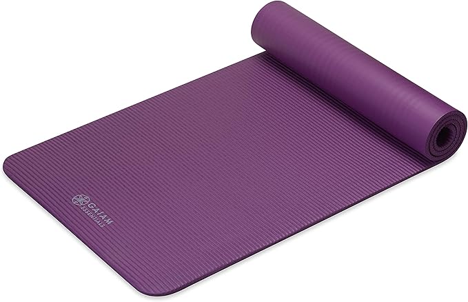 Gaiam Essentials 2/5" Thick (10mm) Yoga & Pilates, Fitness & Exercise Mat with Easy-Cinch Carrier Strap Cushion Support For Fitness and Gym Workouts