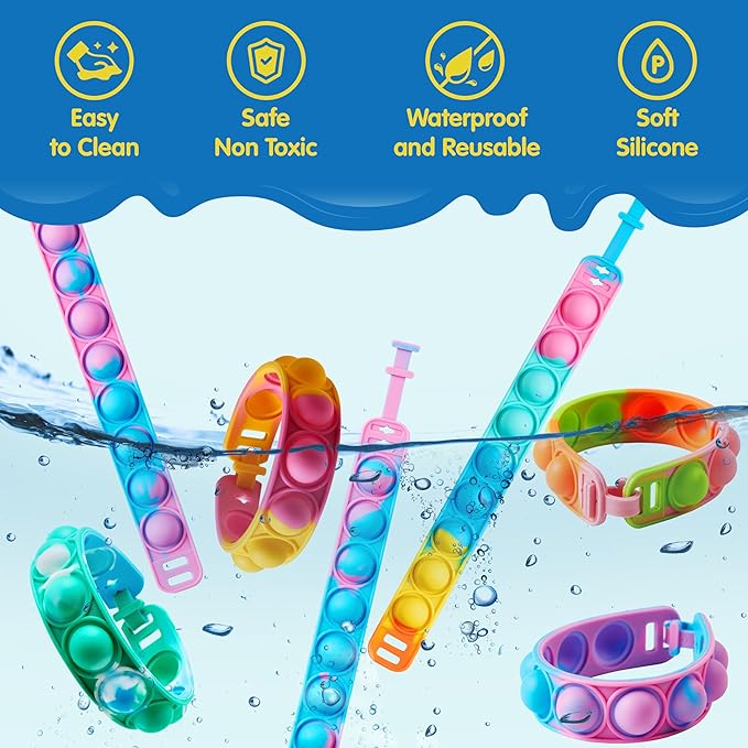JOYIN Pop Fidget Toys pops Bulk 100 Pack Party Favors for Kids 4-8,8-12 Year, Fidget Bracelets Sensory Toys for Birthday Carnival Halloween Christmas Prizes Gifts Goodie Bags Stuffers for Kids