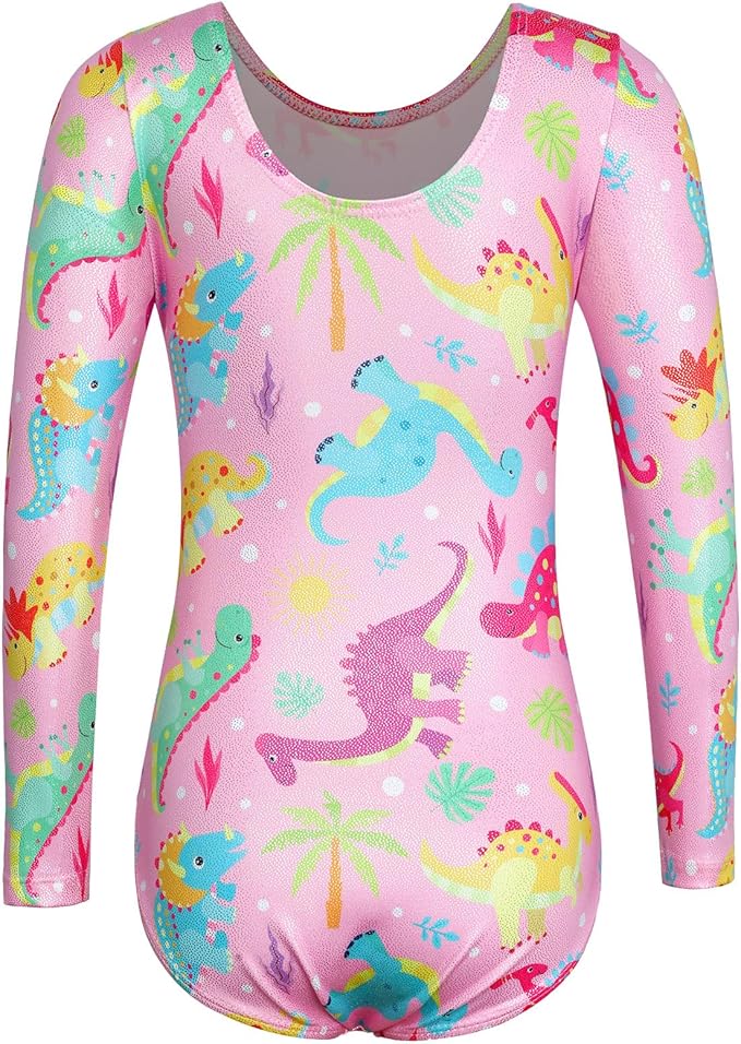 BAOHULU Leotards for Girls Gymnastics Long Sleeve Embroidery Shiny Black Diamond Dance Clothes