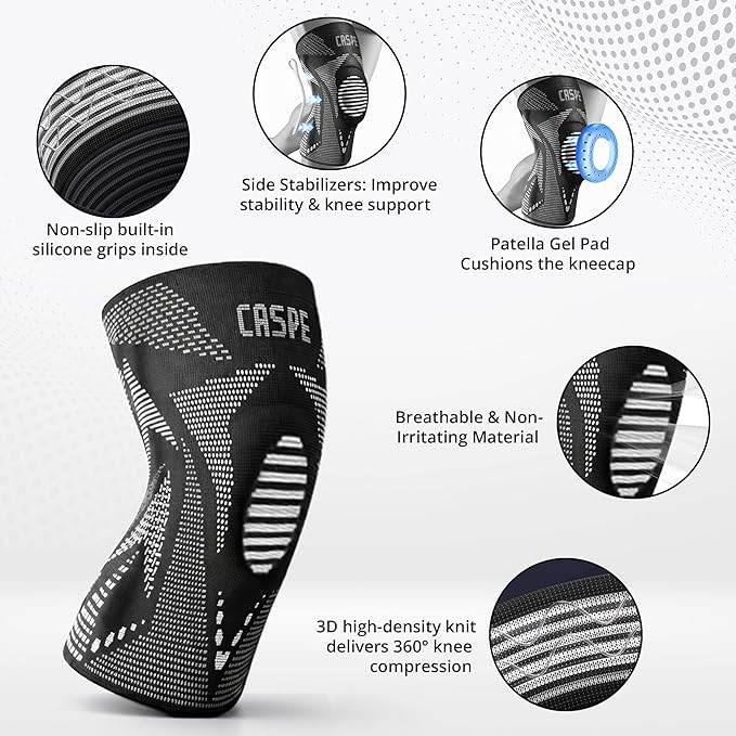 Caspe 1 Pack Compression Knee Brace for Women & Men – Pain Relief Support with Patella Gel Pads & Side Stabilizers – Knee Sleeve for Running, Workout & Arthritis (Gray, Small)