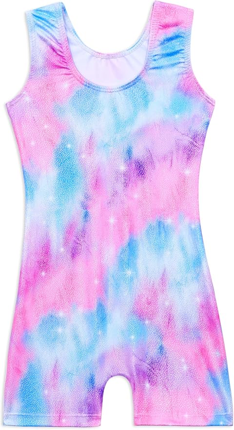 Domusgo Gymnastics Leotards for Girls Sparkly One-Piece Pro Kids Unitard Biketards with Shorts