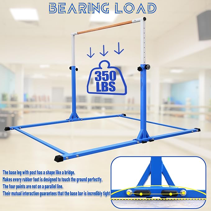 Foldable Gymnastic Bar for Kids Ages 3-20,5FT/6FT Horizontal Bar Base Length,Height Adjustable Kids Training Bar for Gymnastics,Gymnastics Equipment for Home Clubs