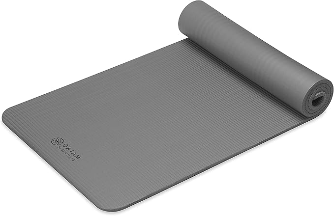 Gaiam Essentials 2/5" Thick (10mm) Yoga & Pilates, Fitness & Exercise Mat with Easy-Cinch Carrier Strap Cushion Support For Fitness and Gym Workouts