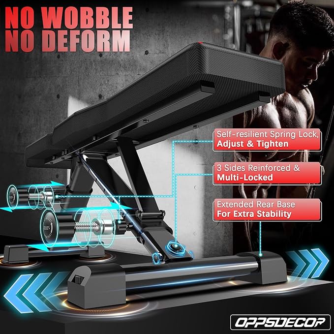 OPPSDECOR Adjustable Weight Bench, Easy Assembly Fast Folding Workout Bench, Space Saving Weight Benches Incline Decline Flat Utility Bench Press Bench for Home Gym Strength Training