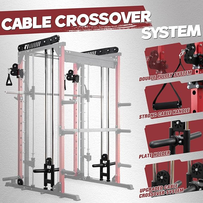 RitFit M1 & M1 Pro Smith Machine with Cable Crossover System, Multi-Function Squat Rack Power Cage for Home Gym, Power Rack and Packages