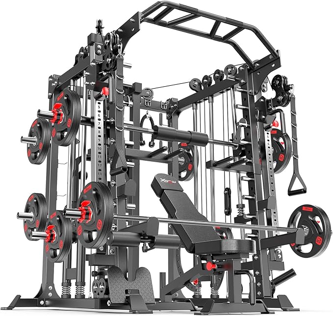 Smith Machine, Multi-Purpose Strength Power Cage with Cable Crossover System and More Training Accessories,Squat Rack Power Rack，Suitable for Home Gyms