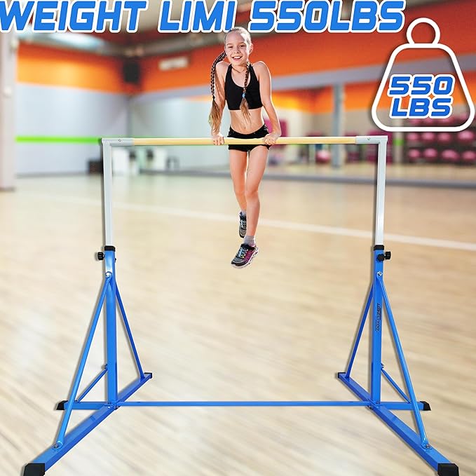 Gymnastics Bar for Kids Adults Ages 5-25,6FT Width ,7.2 FT Base Length ,Gymnastic Horizontal bar,Kip bar For Real Gymnastics,Height Adjustable 49.2" to 68.9",Competition Gymnastics Equipment For Home Gym 500LB Capacity