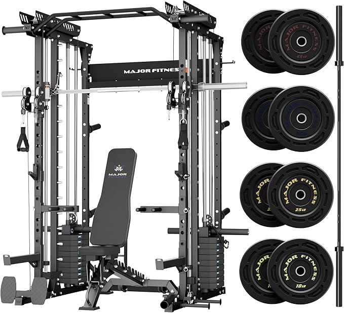 Major Fitness Drone MAX V Smith Machine with Weight Stacks, All-in-One Home Gym Squat Rack--2500LB Capacity, Dual LAT Pull-Down Systems & Cable Crossover Machine, Heavy-Duty Full-Body Workout Machine