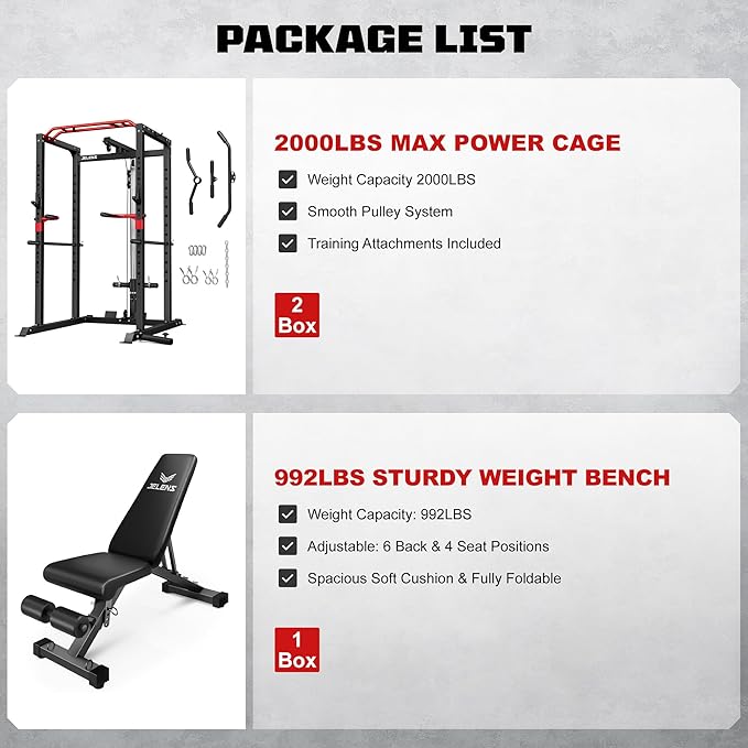 Power Cage, 2000LBS Multi-Function S11 Power Rack with LAT Pulldown, Squat Rack with Adjustable Pulley System and More Training Attachments, Weight Workout Machine for Home Gym