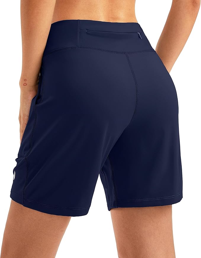 SANTINY Women's 6'' Athletic Long Shorts with 4 Pockets High Waisted Bermuda Shorts for Women Walking Running Casual