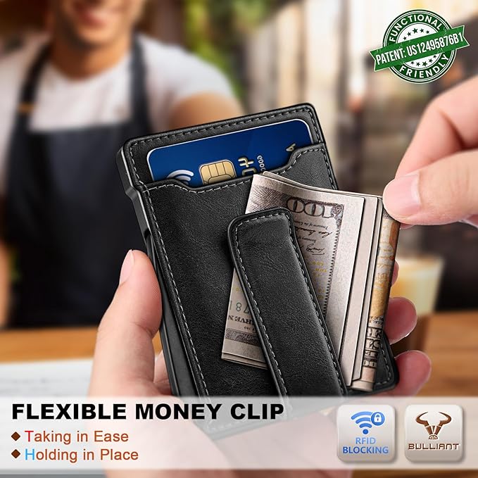 BULLIANT Men Wallet-Slim Money Clip Wallet Metal Card Case With Pop up Access 9 Cards RFID Blocking Pocket Fit
