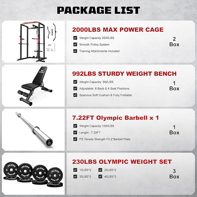 Power Cage, 2000LBS Multi-Function S11 Power Rack with LAT Pulldown, Squat Rack with Adjustable Pulley System and More Training Attachments, Weight Workout Machine for Home Gym