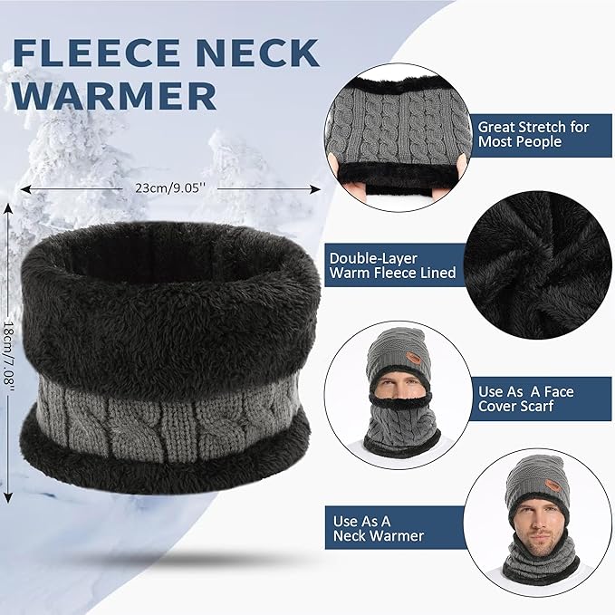 FZ FANTASTIC ZONE Mens Womens Winter Beanie Hat Scarf Set Warm Knit Thick Fleece Lined Skull Cap Neck Warmer for Men Women