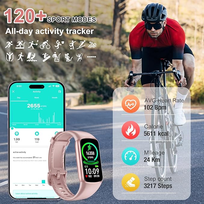 Fitness Tracker Step Counter with 24/7 Heart Rate Blood Oxygen Sleep Monitor, 1.47''AMOLED Touch Color Screen Fitness Watch, Activity Pedometer for Women Men
