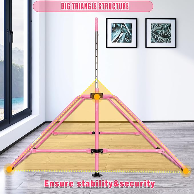 MARFULA Foldable Gymnastic Bar for Kids Ages 3-12, 9 Height Levels, 200 lbs Weight Capacity, 5 Ft Length Gymnastic Kip Bar with Mat, Gymnastic Equipment for Home and Gym Center Indoor Outdoor Use