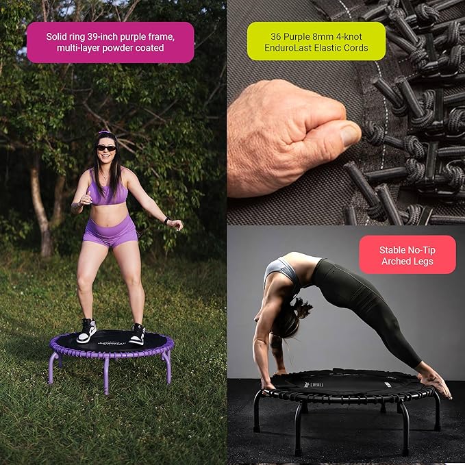 JumpSport 350 PRO Fitness Trampoline, Cardio Workout, No-Tip Arched Legs Home Gym Equipment, Adjustable Bungees & 60 Day Trial Video