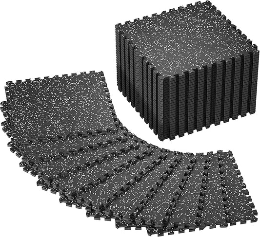 SUPERJARE 0.56'' Thick 36 Pcs 144 Sq Ft Rubber Top Exercise Equipment Mats, High Density EVA Foam Mats with Rubber Top, Interlocking Gym Flooring for Home Gym, Protective Workout Mat, Black/Grey