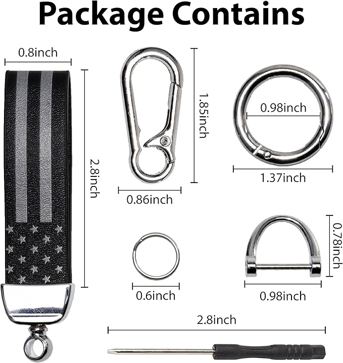 Car Key Chain, Leather Cars Keychains for Men, American Usa Flag Key Chains with Anti-Lost D-Ring Men Car Accessories