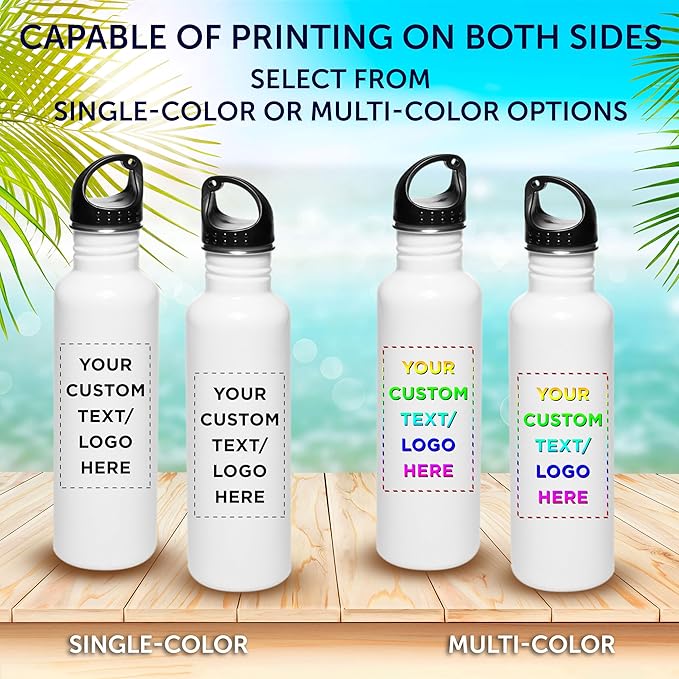 DISCOUNT PROMOS Custom Stainless Steel Water Bottles 26 oz. Set of 10, Personalized Bulk Pack - Reusable, Leak Proof, Perfect for Gym, Hiking, Camping, Outdoor Sports - White