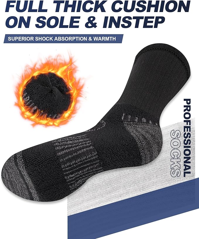 Mens Cotton Boot Crew Socks, 5 Pairs Full Cushion Socks Moisture-Wicking & Reinforced for Work Hiking Walking Outdoor