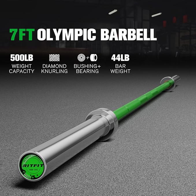 RITFIT 7FT Olympic Barbell for Strength and Weightlifting Training - 2 Inch Olympic Bar for Squat, Deadlift, Bench Press, Curl, Overhead Press - 600lbs/1000lbs/1200lbs Capacity