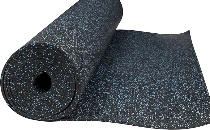 Genaflex Rubber Gym Floor Mat - 8mm Thick - Heavy Duty Commercial Protective Gym Flooring Roll (10% Blue, 4' X 20')