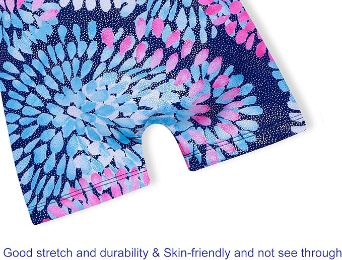 Domusgo Gymnastics Leotards for Girls Sparkly One-Piece Pro Kids Unitard Biketards with Shorts