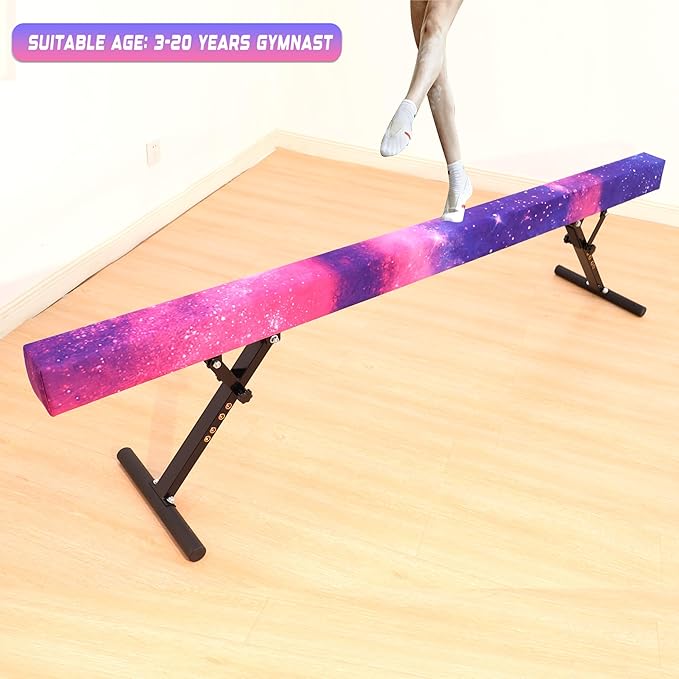 8 Ft Gymnastic Balance Beam with Adjustable Height From7 inch to 22 inch for Kids Children Home Practice, Adjustable Balance Beam with Leg, High and Low Floor Gymnatic Training Beam
