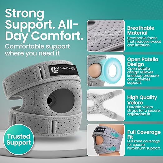 Premium Knee Brace for Pain Relief - Adjustable Compression Support for Arthritis, Injury Recovery, Running & Workouts - Unisex Design in Black & Gray