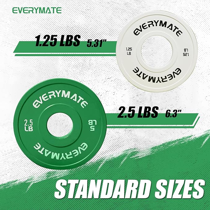 EVERYMATE Change Weight Plates 1.25LB 2.5LB 5LB Set Fractional Plate Olympic Bumper Plates for Cross Training Bumper Weight Plates Steel Insert Strength Training Weight Plates