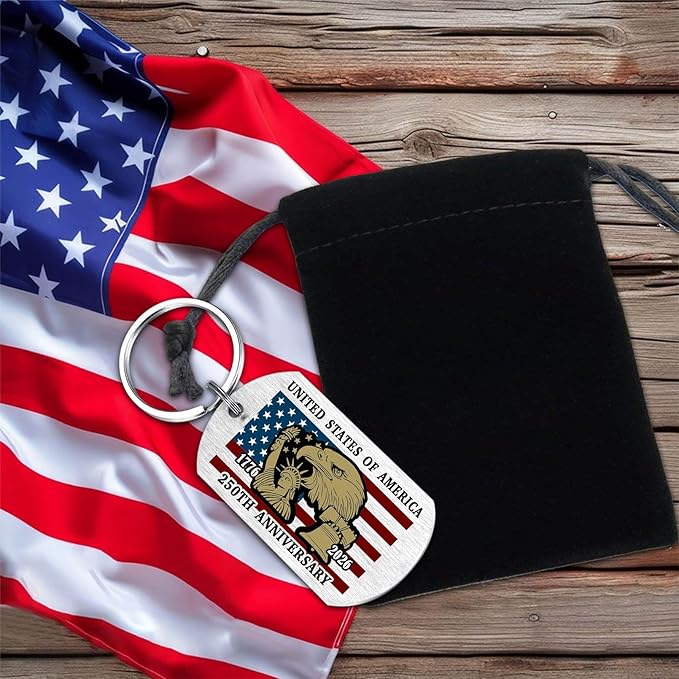 Viayen 250 Years America Flag Keychain, 250th Anniversary USA Merchandise Gift 1776-2026 Commemorative Patriotic Ornament