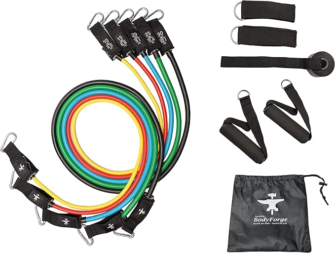 BodyForge Resistance Bands, Exercise Bands, Resistance Bands for Working Out, Work Out Bands with Handles for Men and Women Fitness, Strength Training Home Gym Equipment