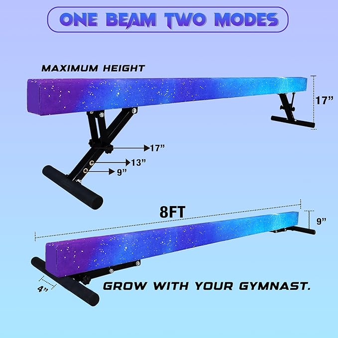 PreGymnastic 8FT Balance Beam, Raised Gymnastics Beam for Kids Ages 3-12, Home Gym Equipment for Training, Adjustable Balancing Beam Indoor, Off-Ground Competition Style