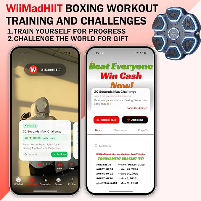 2025 Music Boxing Machine for Kids & Adults – Bluetooth Music Punching Machine Wall Mounted Toy with Gloves, 11 Modes 9 Speeds & App Punch Counter for Home Gym Workout