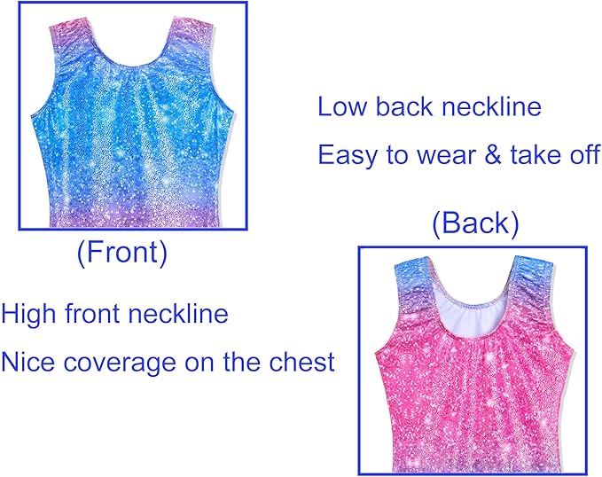 Domusgo Gymnastics Leotards for Girls Sparkly One-Piece Pro Kids Unitard Biketards with Shorts