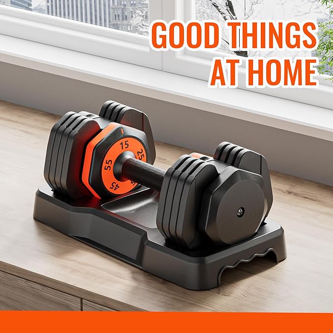 VEICK 25 lbs Adjustable Dumbbell with Anti-Slip Turning Handle, Fast Adjust Weight for Men Women, Exercise Equipment with Tray for Home Gym Full Body Workout Fitness